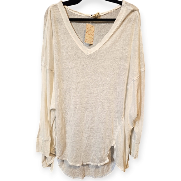 NWT Free People We the Free On My Mind Oversized V Neck Linen Blend Shirt - Picture 3 of 8